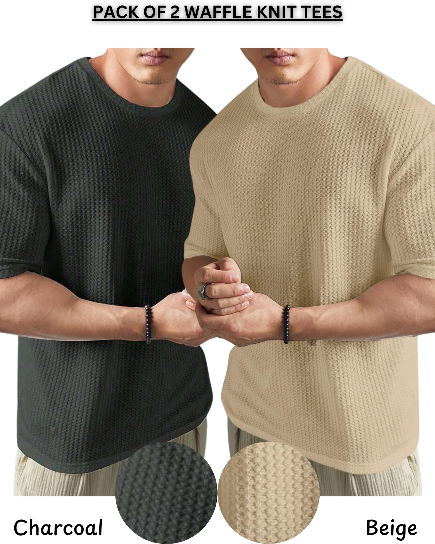 Pack of 2 – Waffle Knit Tees (Charcoal & Beige)