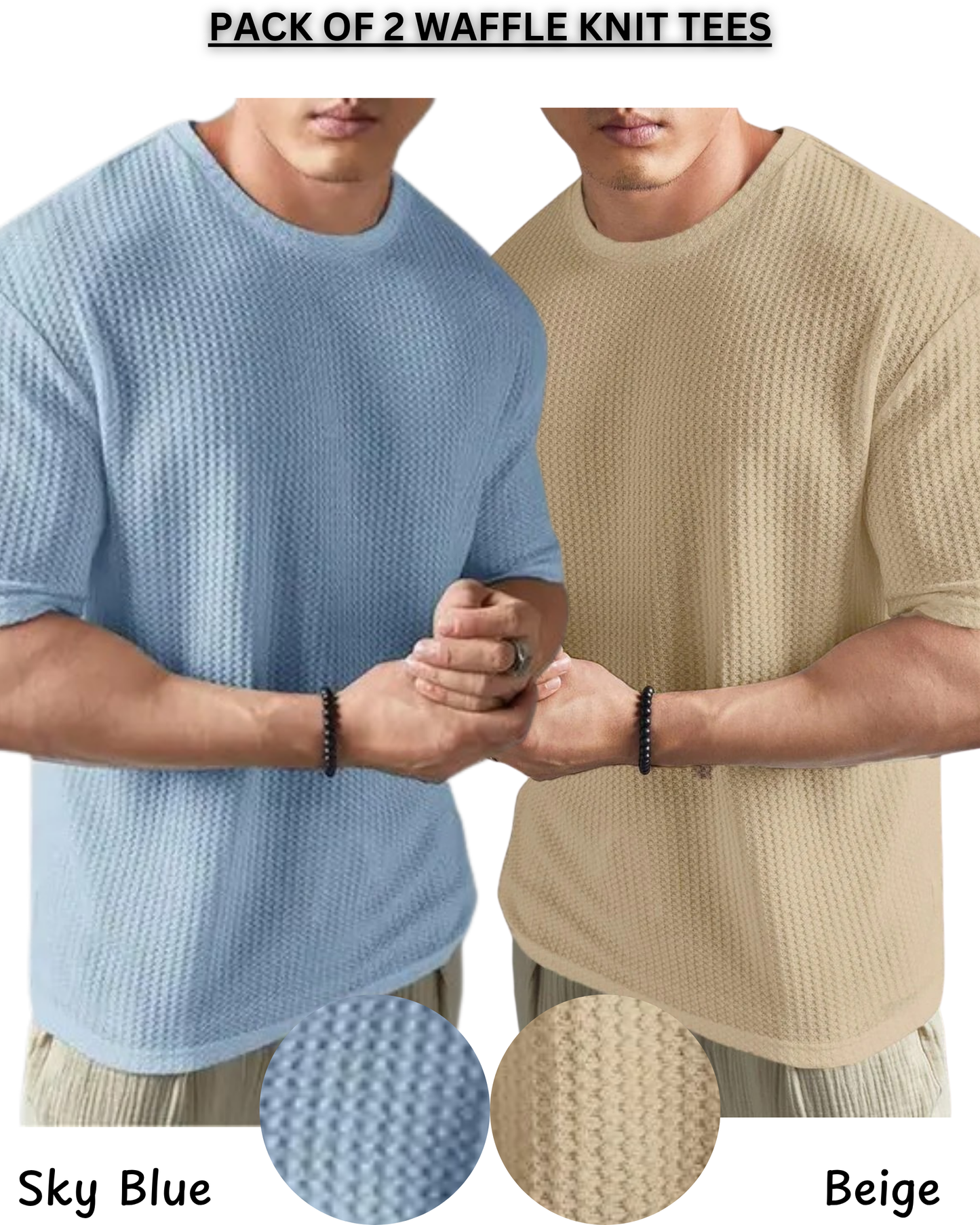 Pack of 2 – Waffle Knit Tees (Sky Blue & Beige)