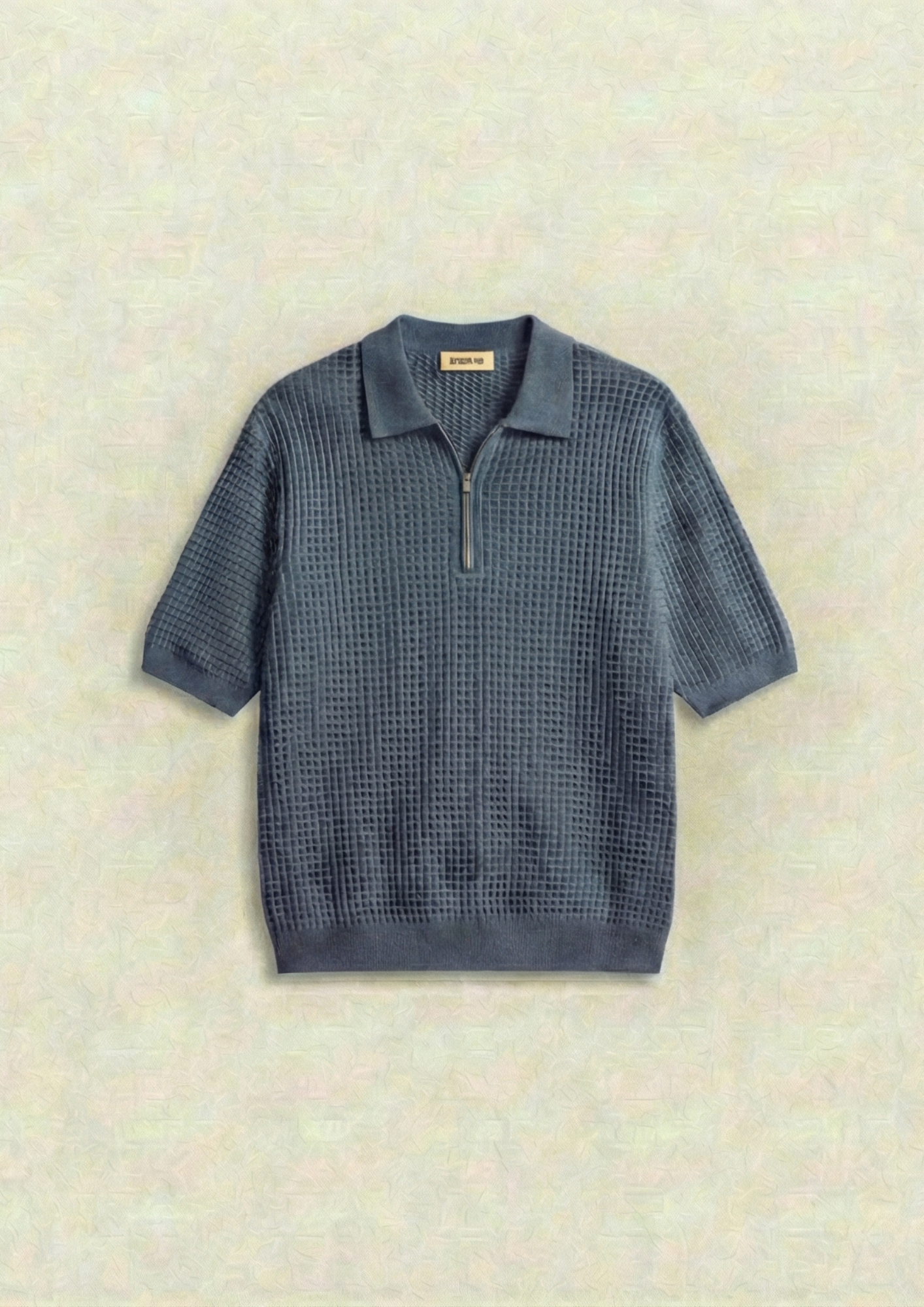 Pack of 2 – Waffle Knit Zipper Polo - (Navy Blue – Steel Blue)