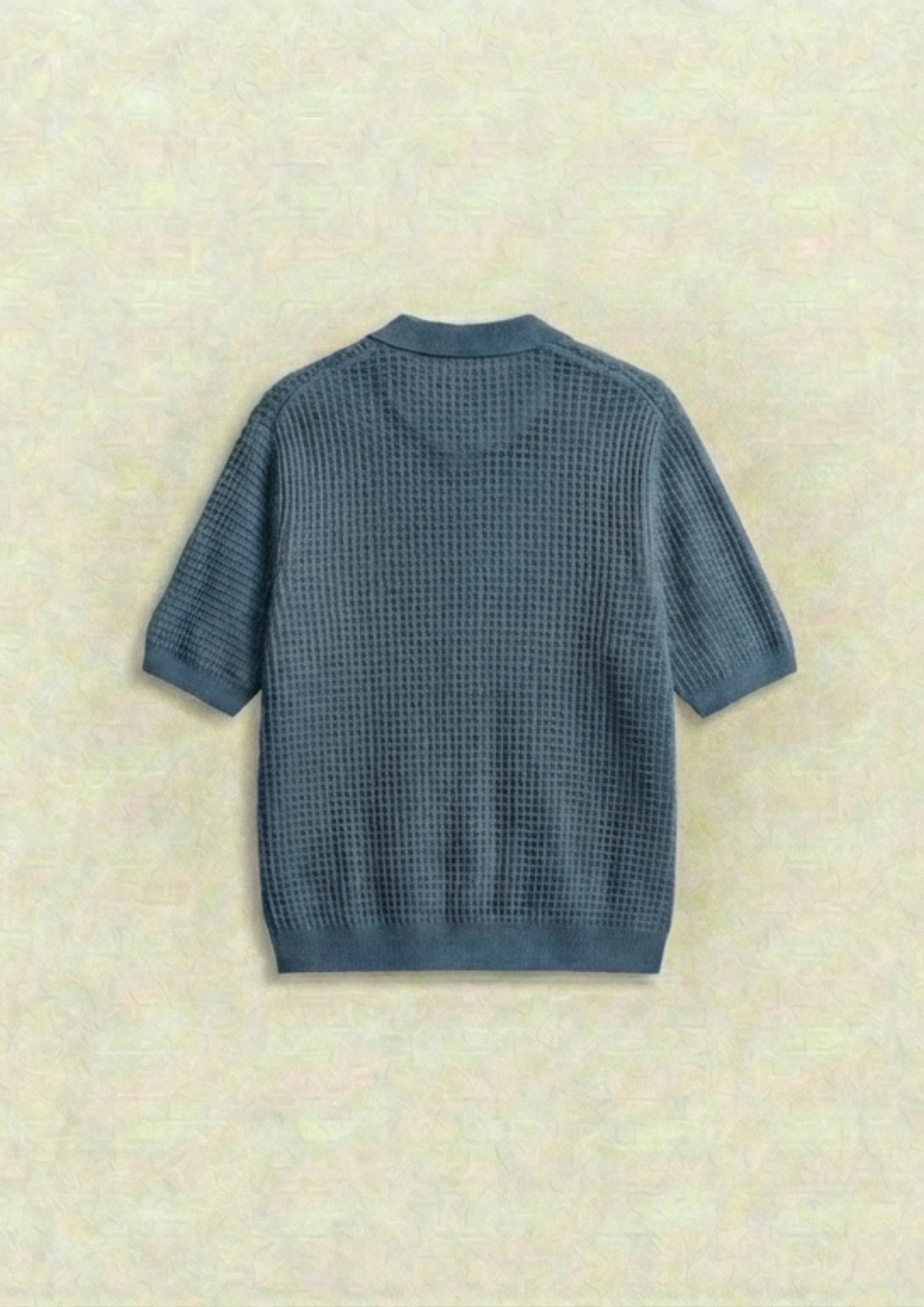 Waffle Knit Zipper Polo T-Shirt - Steel Blue