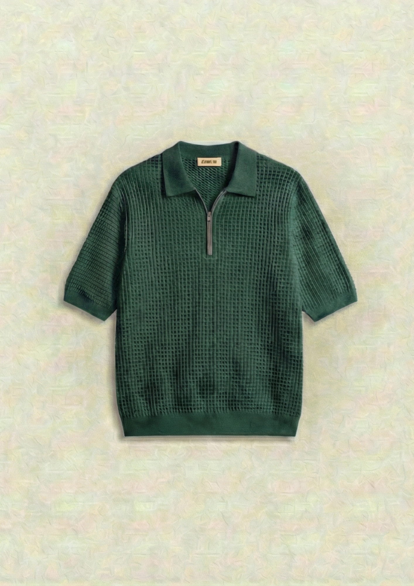 Pack of 2 – Waffle Knit Zipper Polo - (Bottle Green – Desert Sand)
