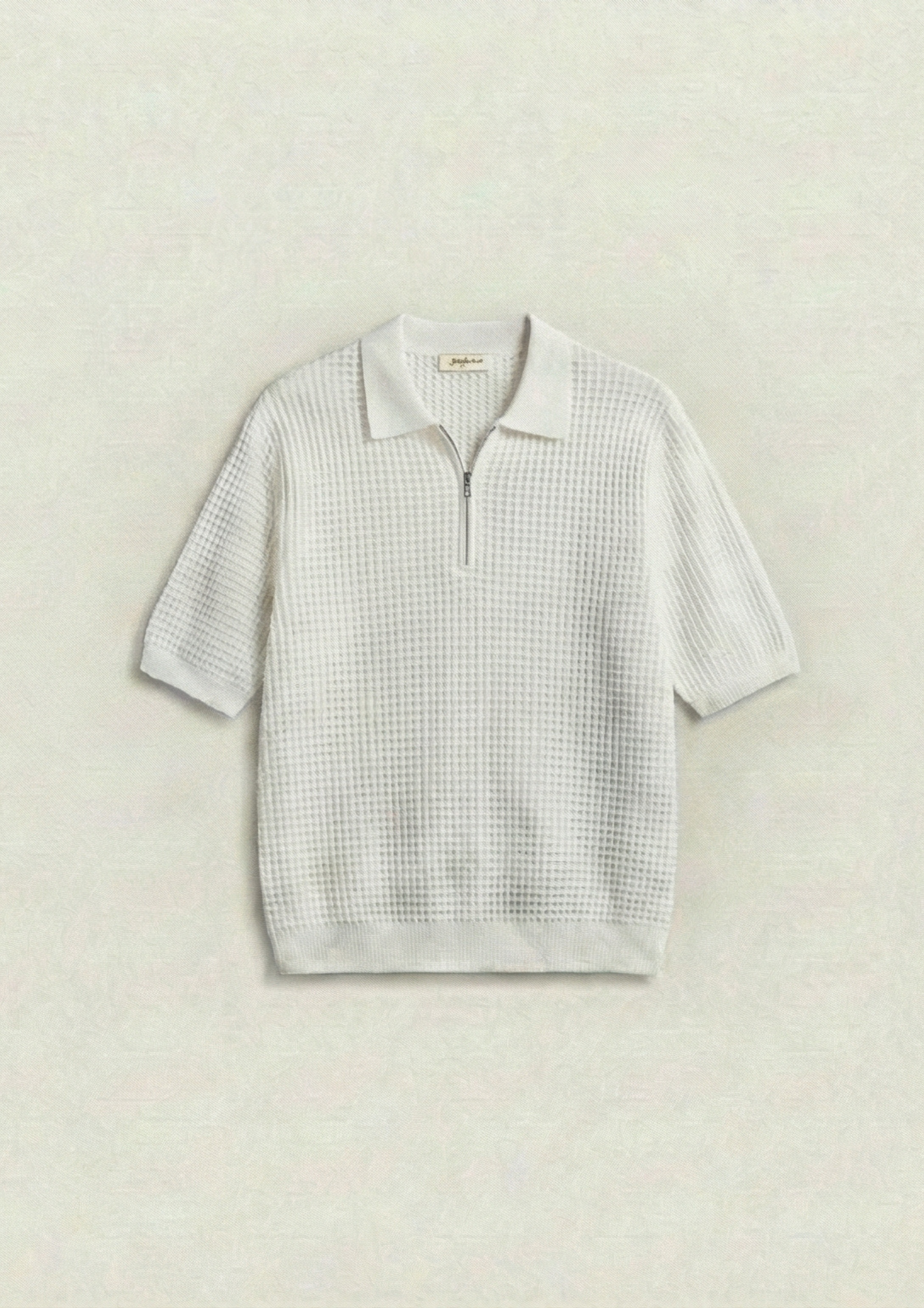 Pack of 2 – Waffle Knit Zipper Polo - (White - Bottle Green)