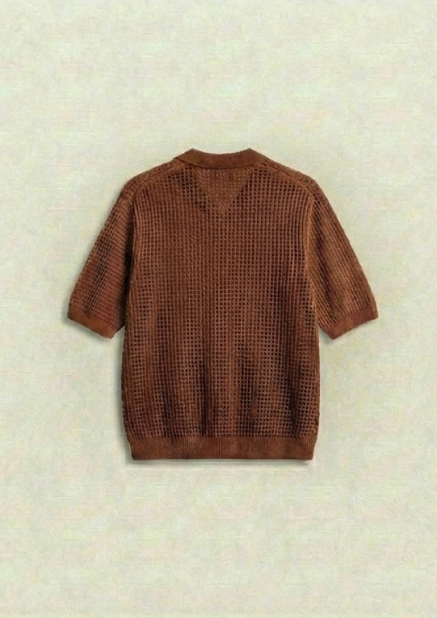 Waffle Knit Zipper Polo T-Shirt - Rust