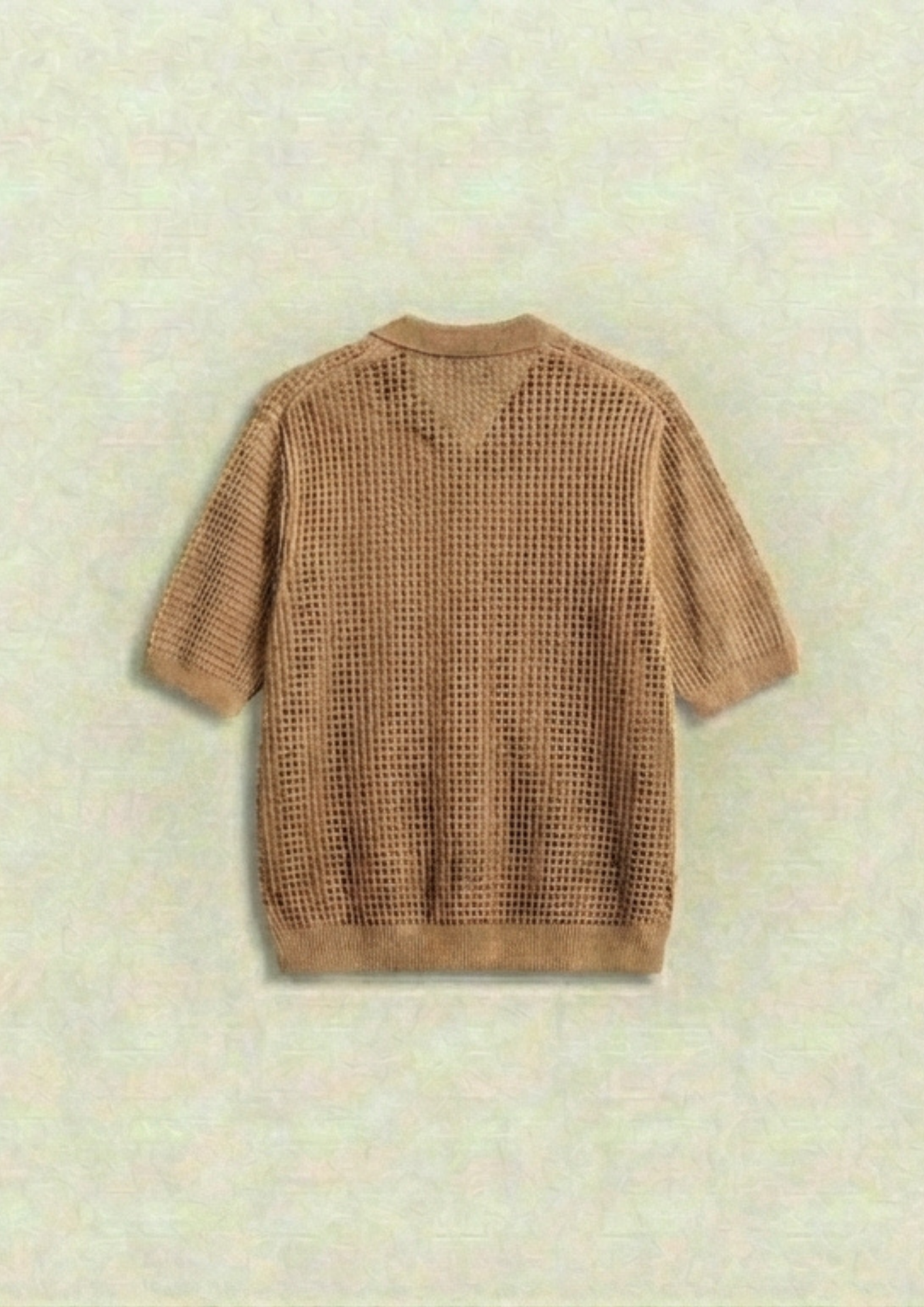 Waffle Knit Zipper Polo T-Shirt - Desert Sand