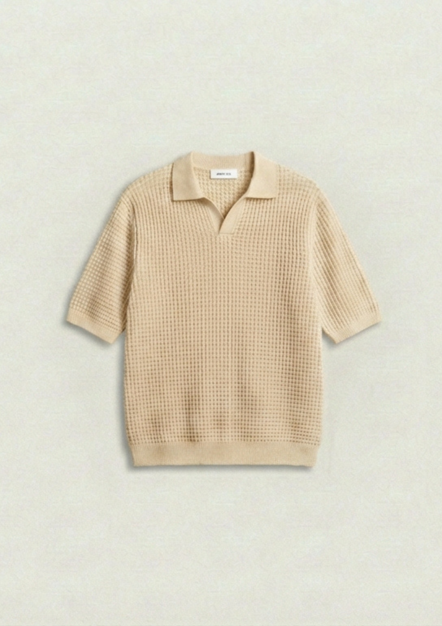 2 Piece Waffle Knit Polo T-Shirt (Cream – Brown)
