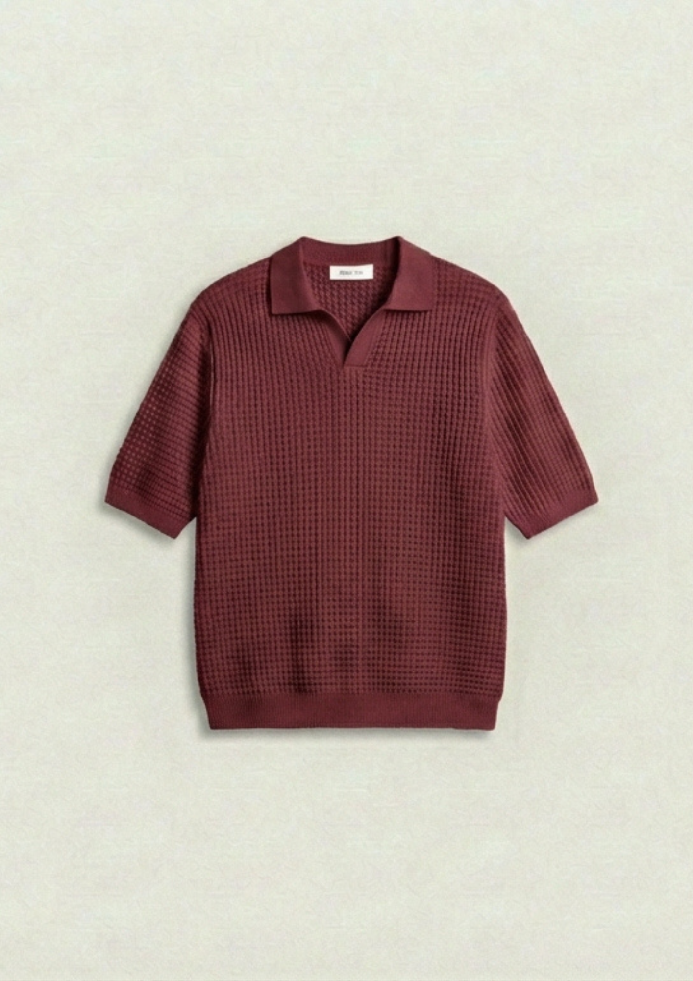2 Piece Waffle Knit Polo T-Shirt (Cream – Maroon)