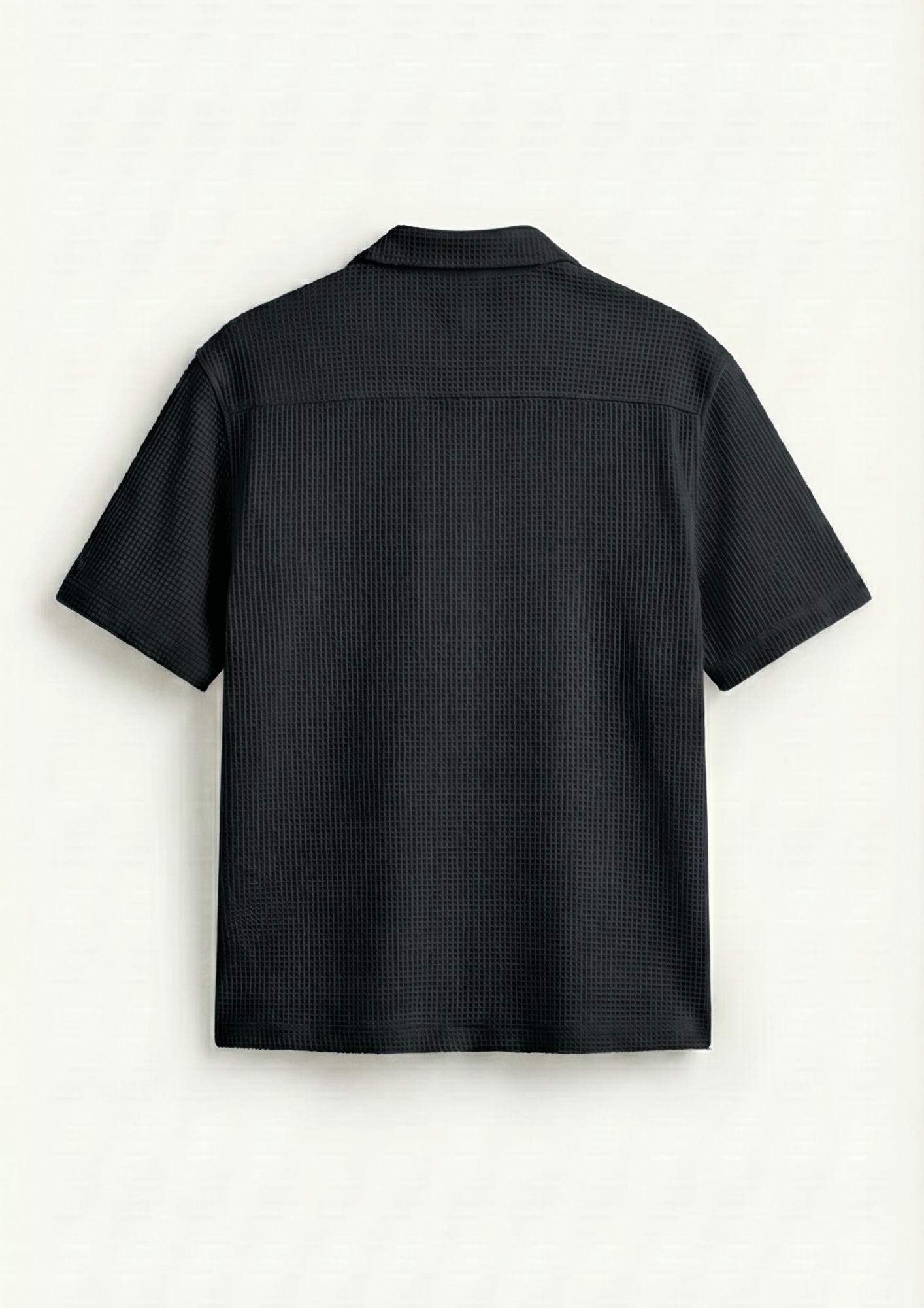 Waffle Knit Cuben Collar Shirt - black