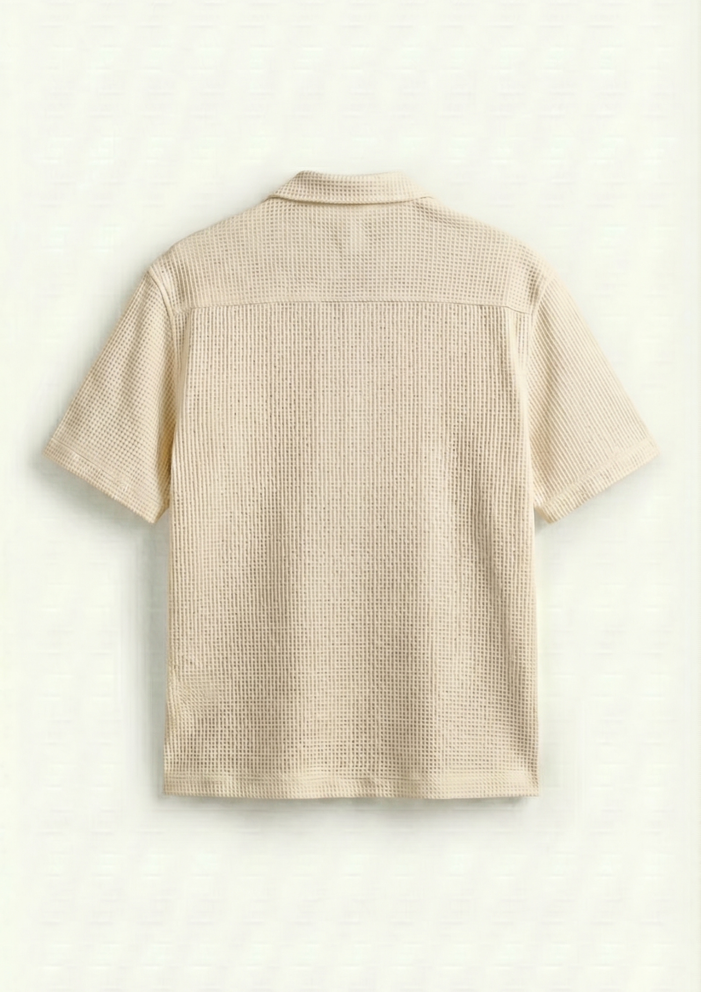 Waffle Knit Cuben Collar Shirt - cream