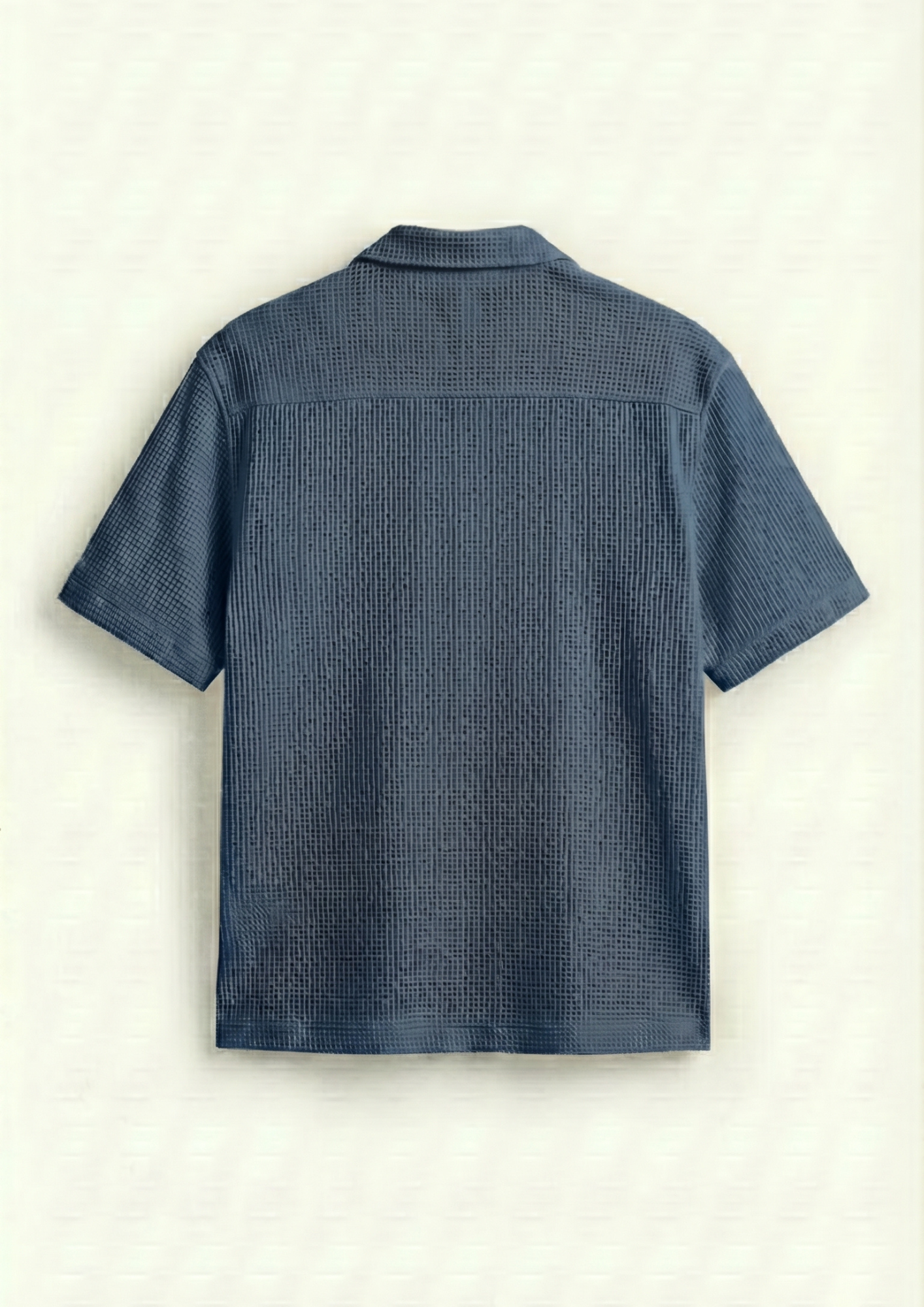 Waffle Knit Cuben Collar Shirt -Steal blue