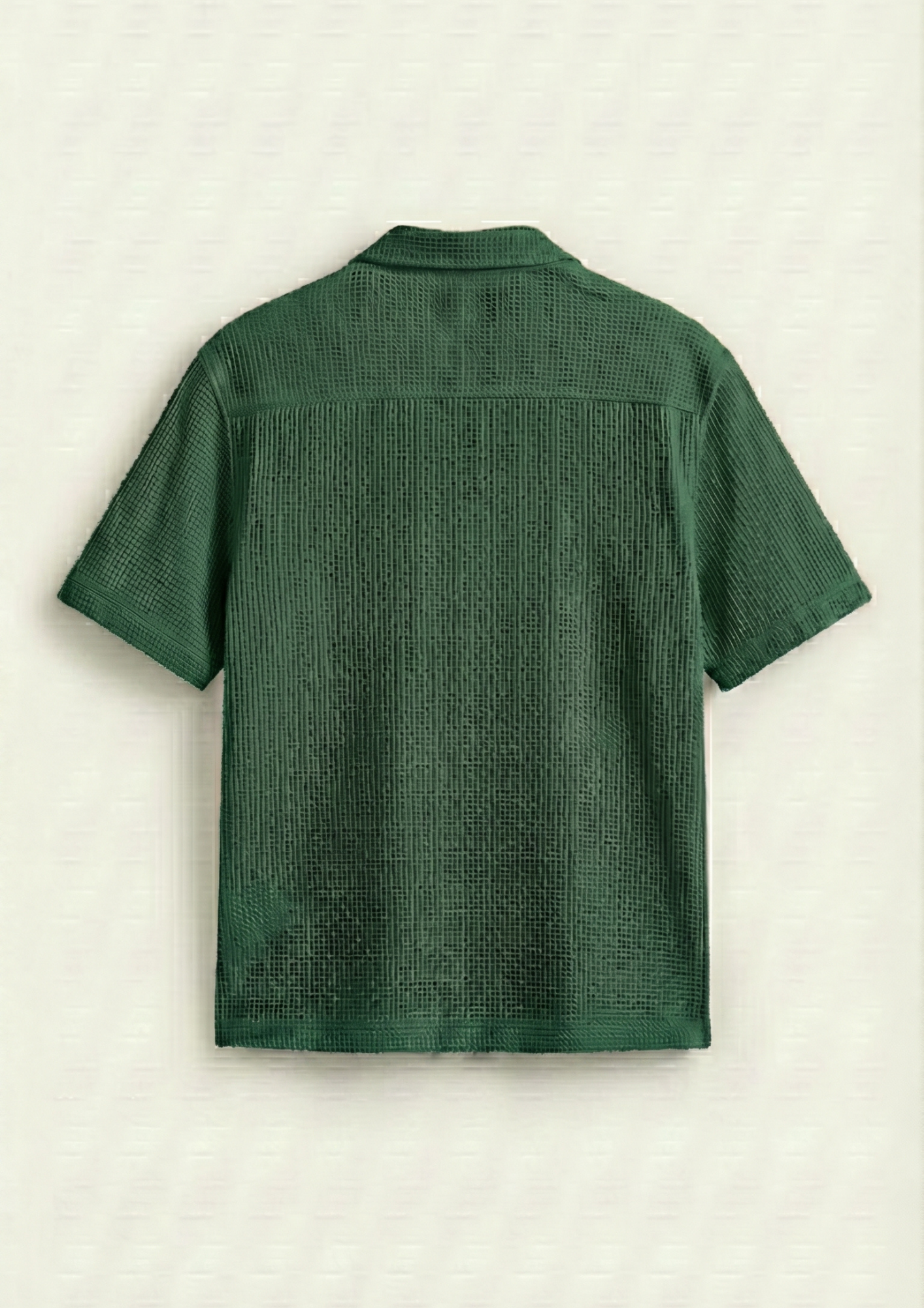 Waffle Knit Cuben Collar Shirt -bottel green