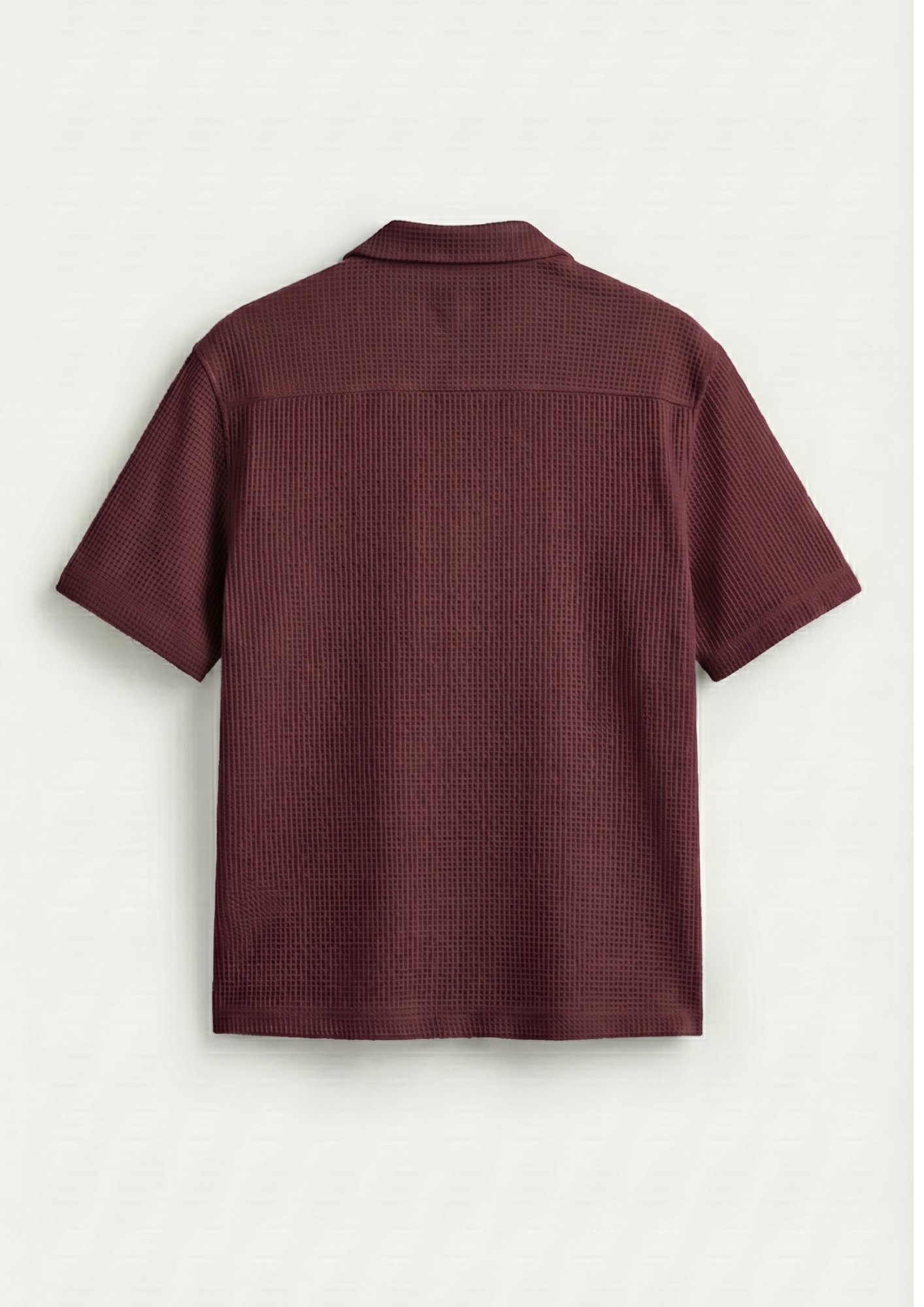 Waffle Knit Cuben Collar Shirt - Maroon