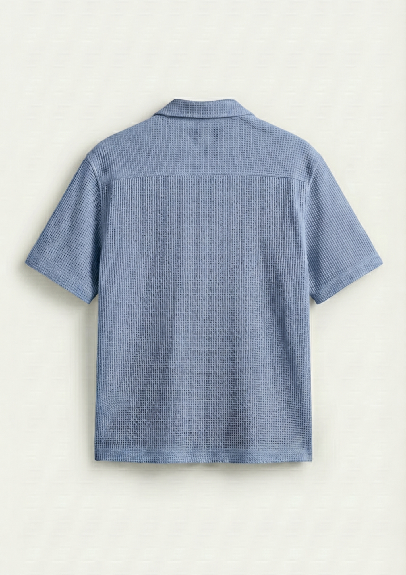 Pack Of 2 Waffle Knit Cuben Collar Shirt -(Navy Blue – Light Blue)