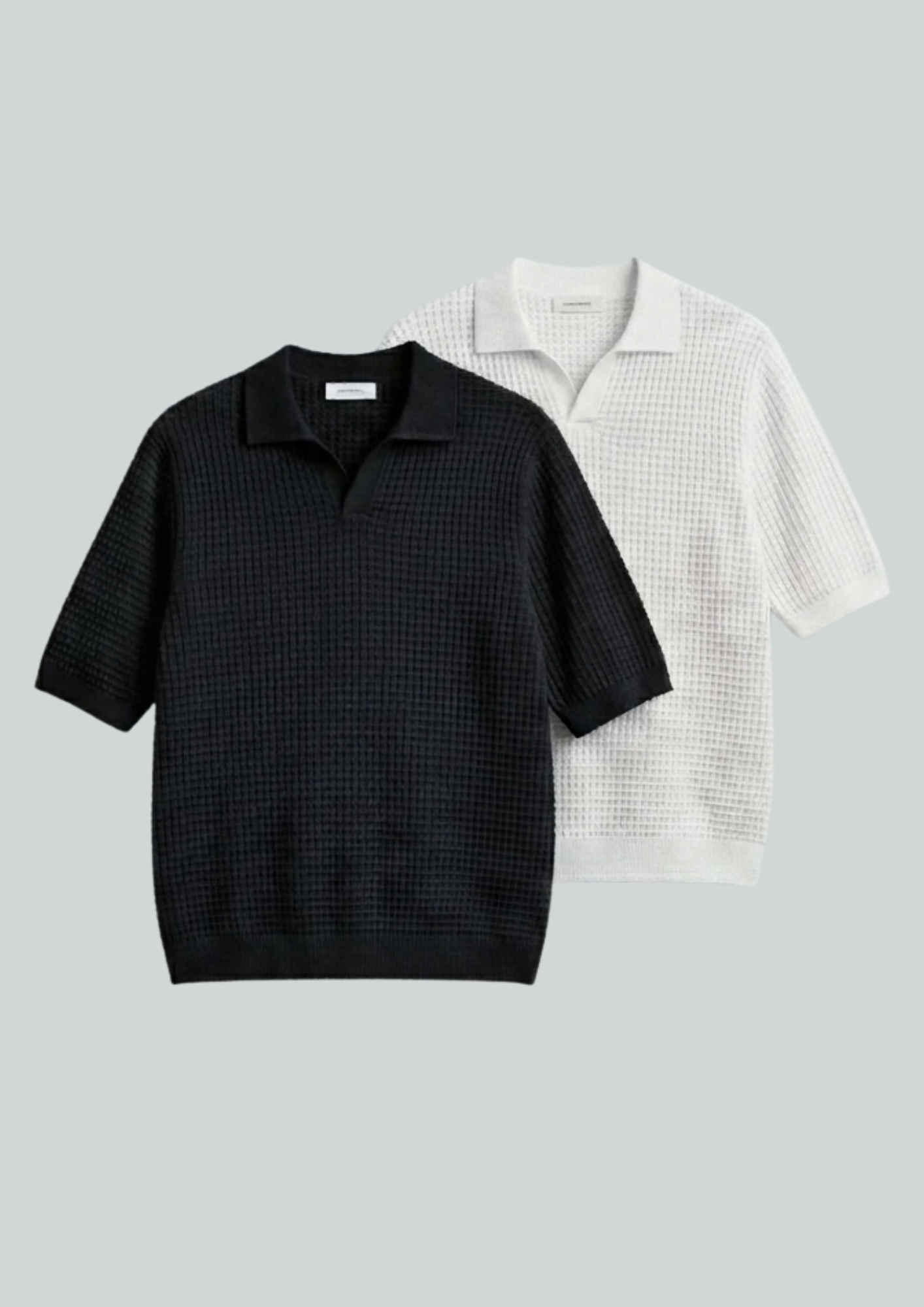 2 Piece Waffle Knit Polo T-Shirt (Black – Brown)