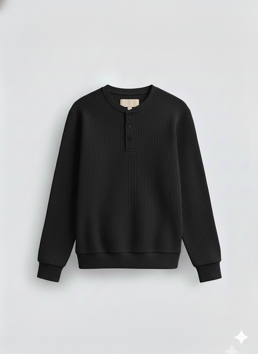 2 Pieces Waffle Knit Henley Pack ( Charcoal + Black )