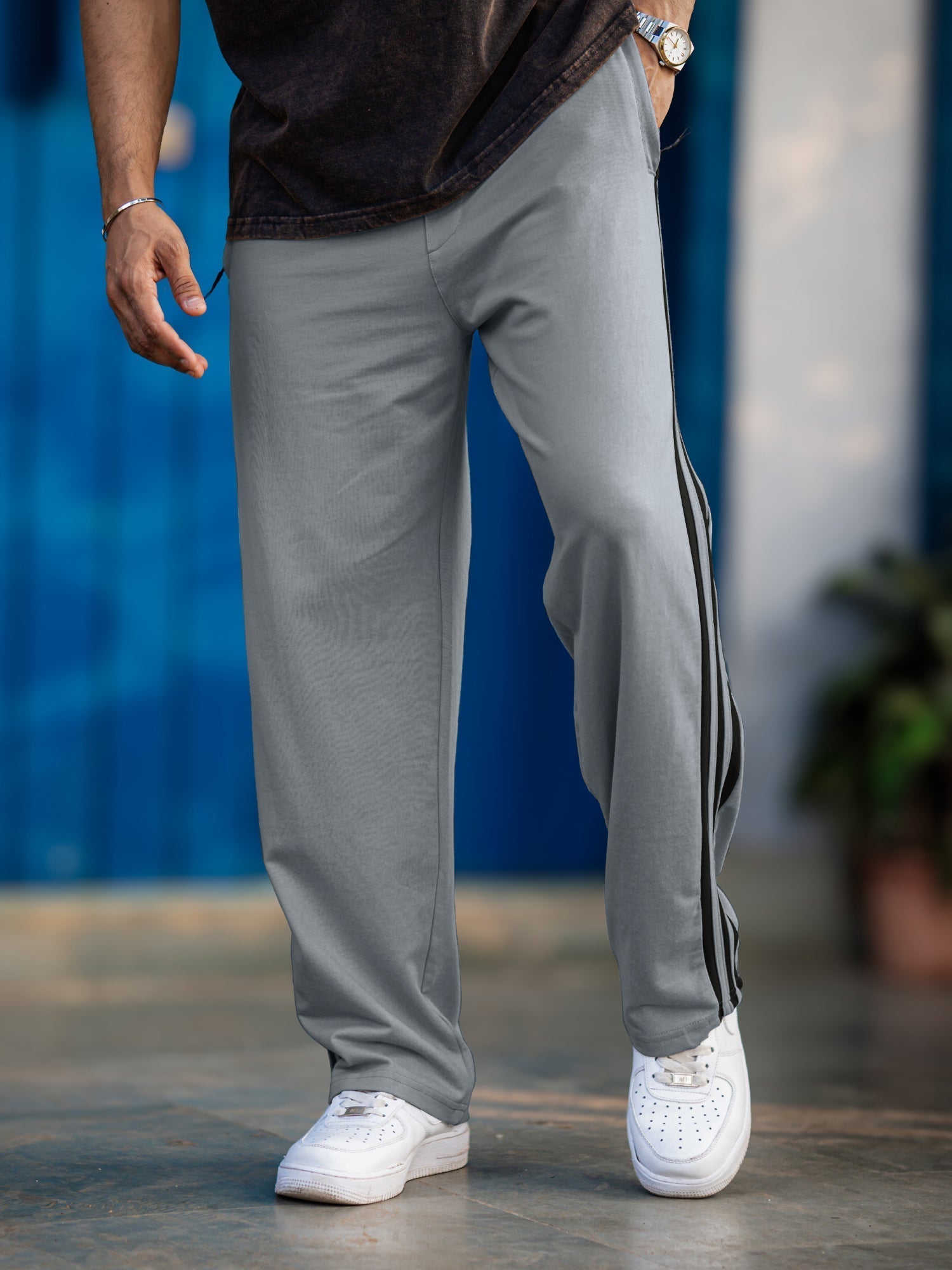 Baggy Fit Silver Grey Taped Pant
