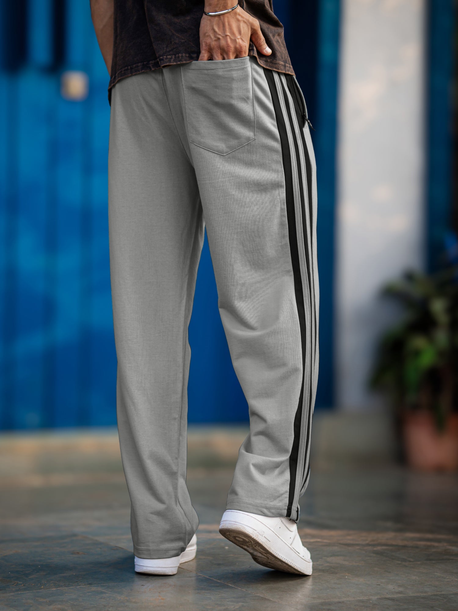 Baggy Fit Silver Grey Taped Pant