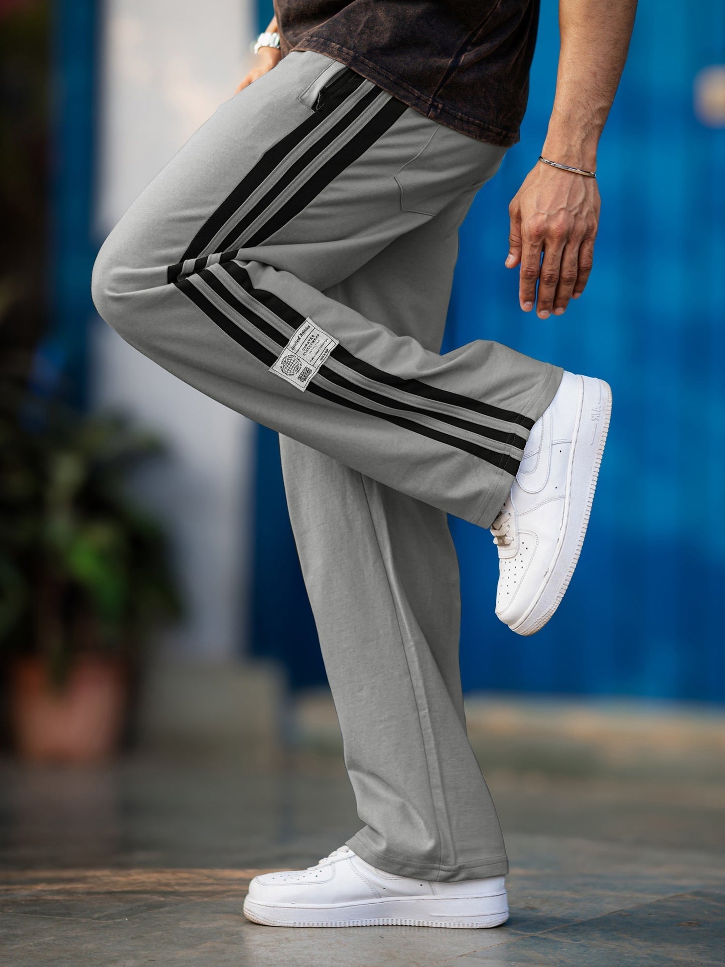 Baggy Fit Silver Grey Taped Pant