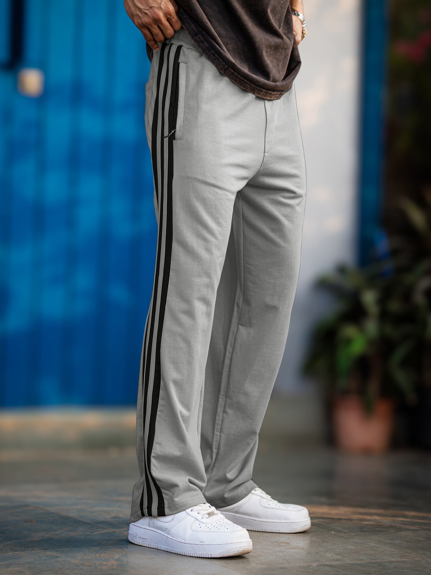 Baggy Fit Silver Grey Taped Pant
