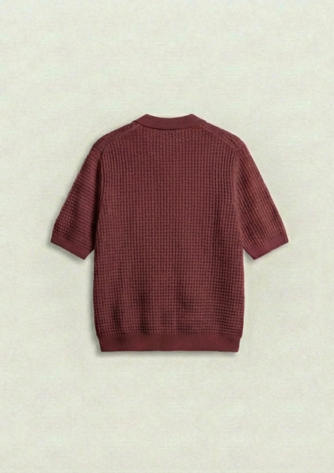 2 Piece Waffle Knit Polo T-Shirt (White – Maroon)