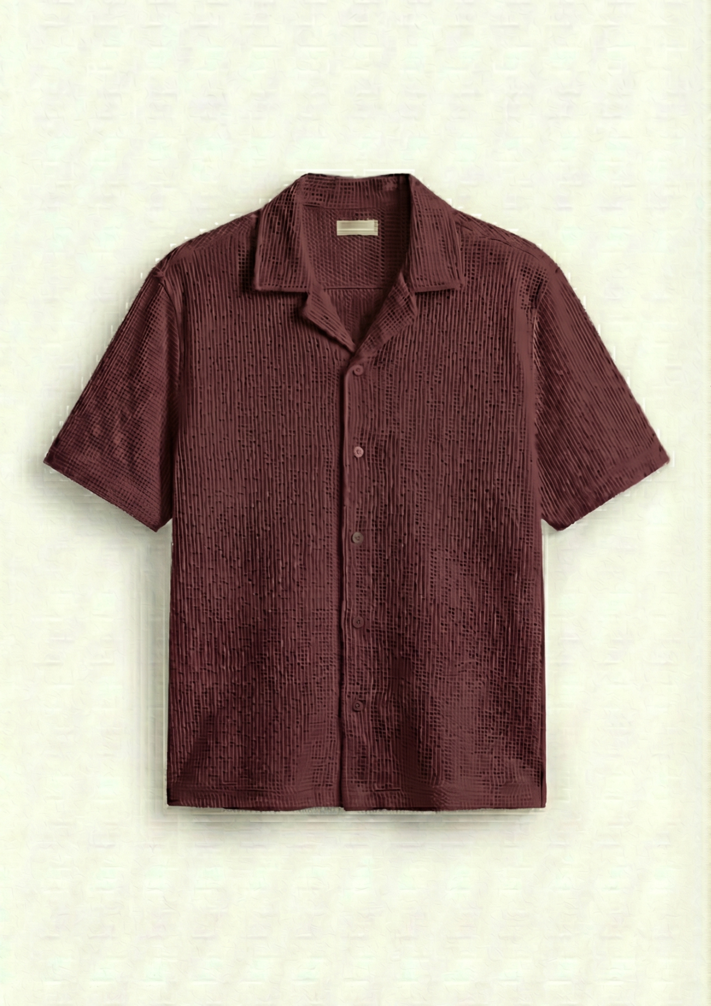 Pack Of 2 Waffle Knit Cuben Collar Shirt -(Maroon – Desert Sand)