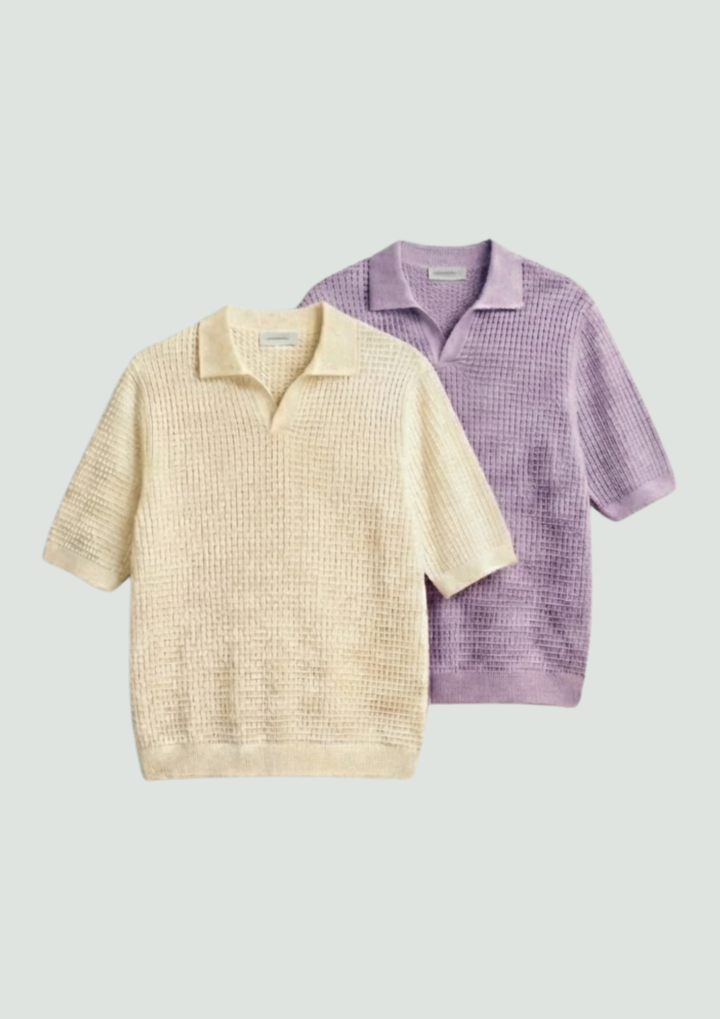 2 Piece Waffle Knit Polo T-Shirt (Cream – Lilac)
