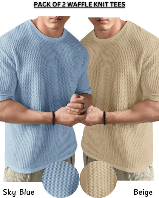 Pack of 2 – Waffle Knit Tees (Sky Blue & Beige)