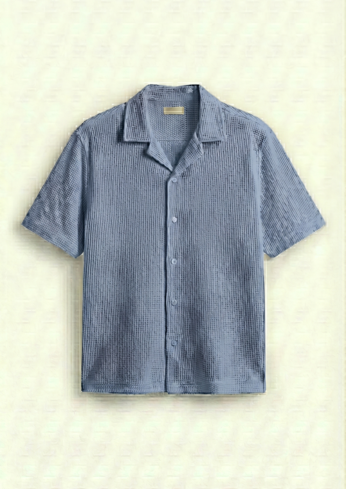 Pack Of 2 Waffle Knit Cuben Collar Shirt -(Bottle Green – Light Blue)
