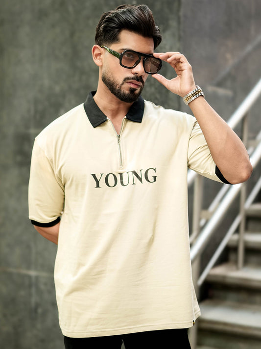 Young Biscuit Half Zipper Polo Half Sleeve T-Shirt