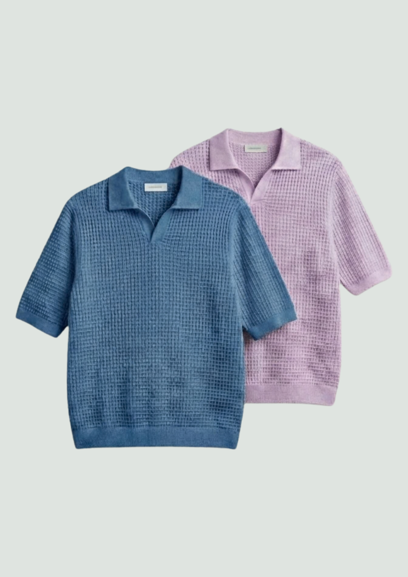 2 Piece Waffle Knit Polo T-Shirt (Steel Blue – Lilac)