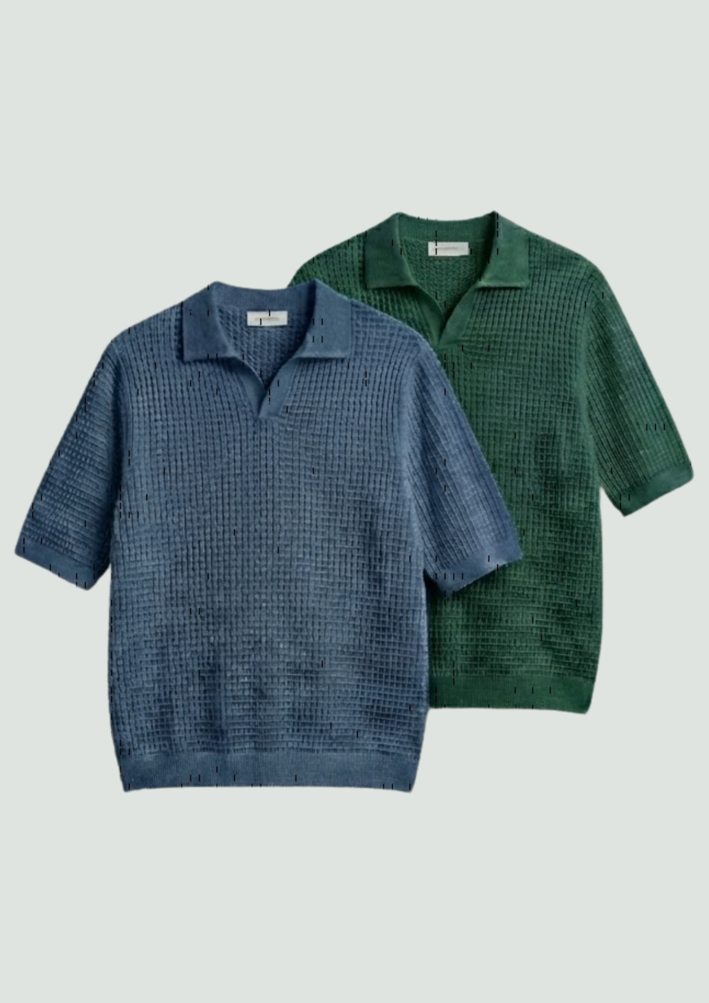 2 Piece Waffle Knit Polo T-Shirt (Steel Blue – Bottle Green)