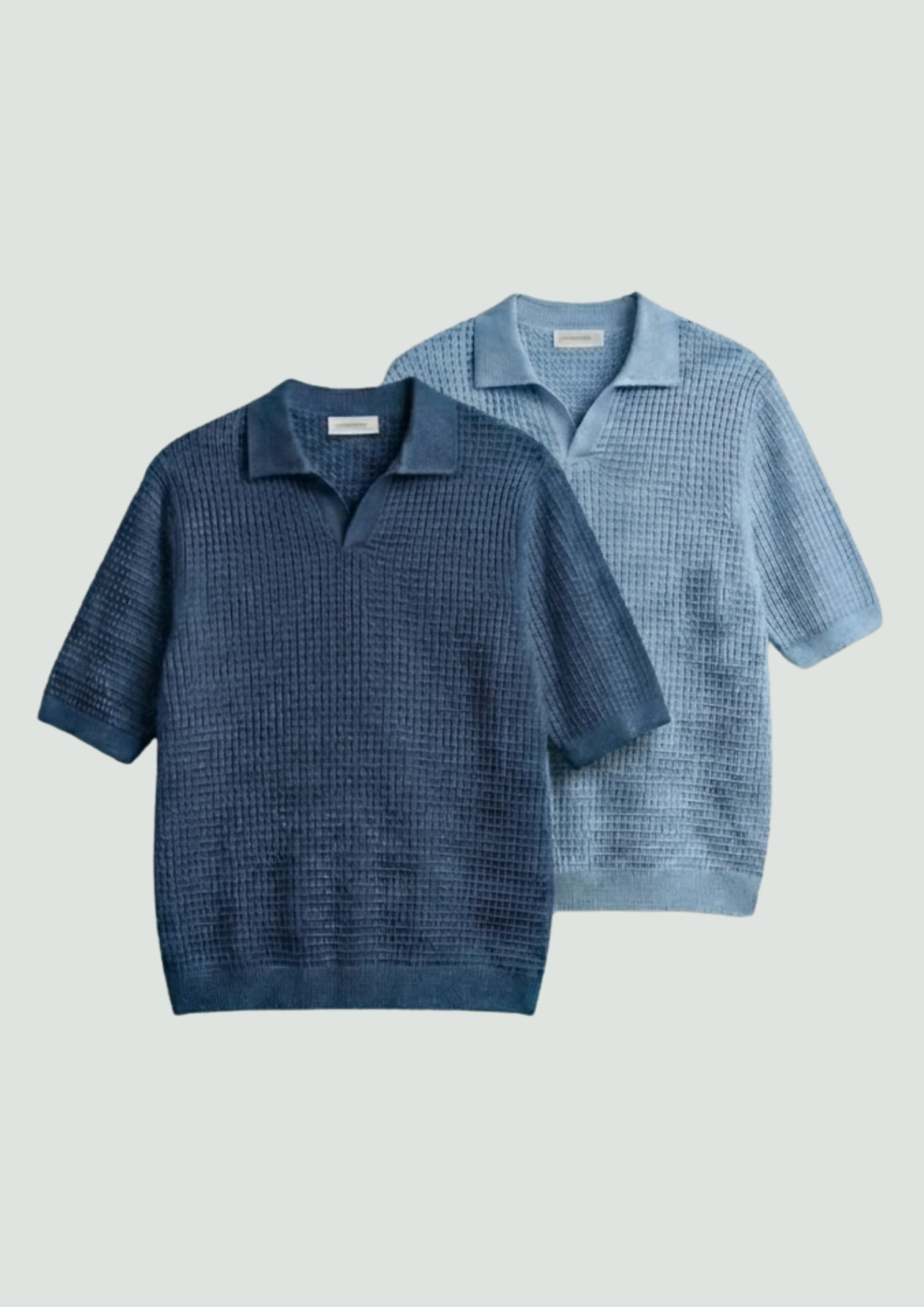 2 Piece Waffle Knit Polo T-Shirt (Steel Blue – Light Blue)