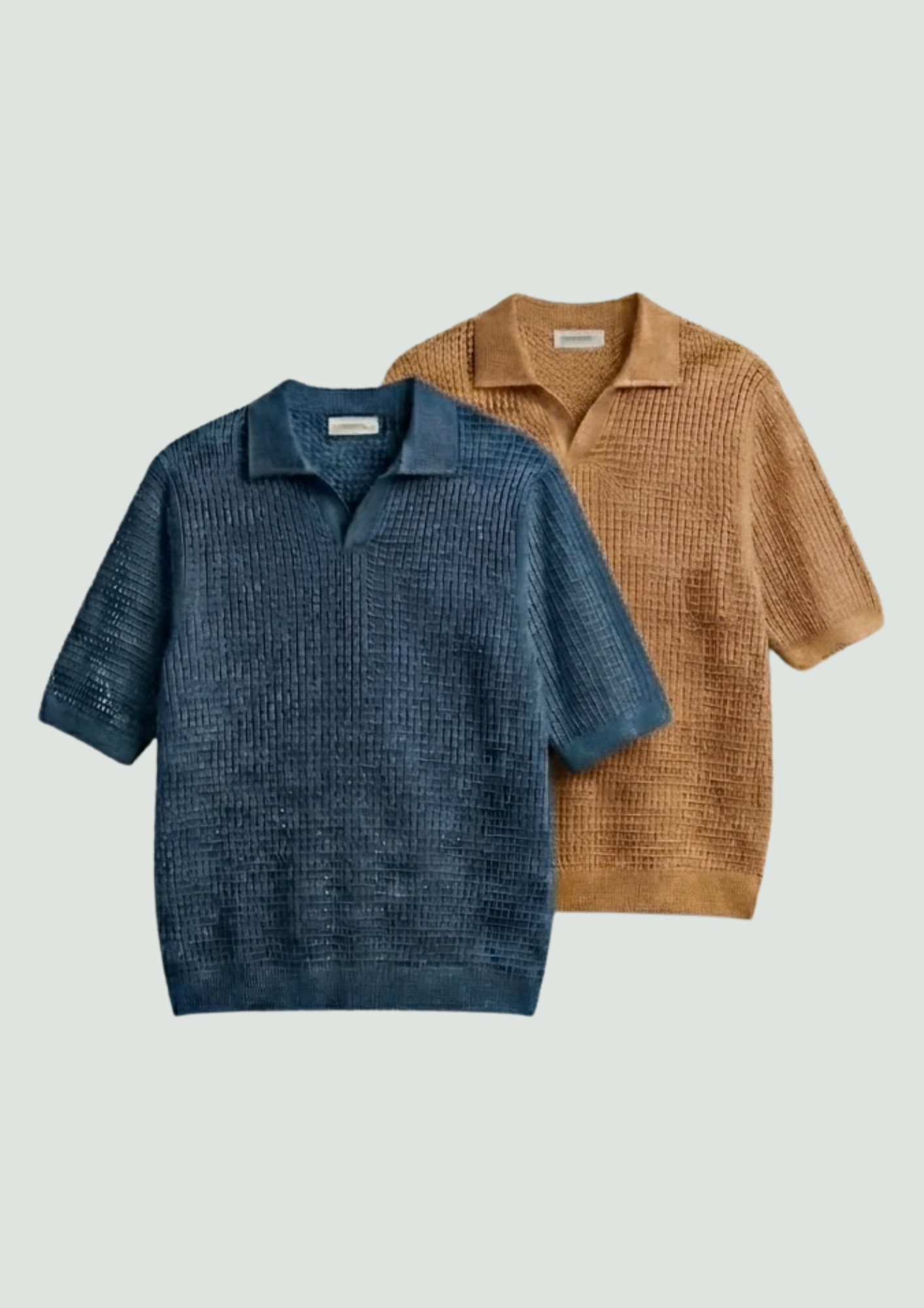 2 Piece Waffle Knit Polo T-Shirt (Steel Blue – Desert Sand)