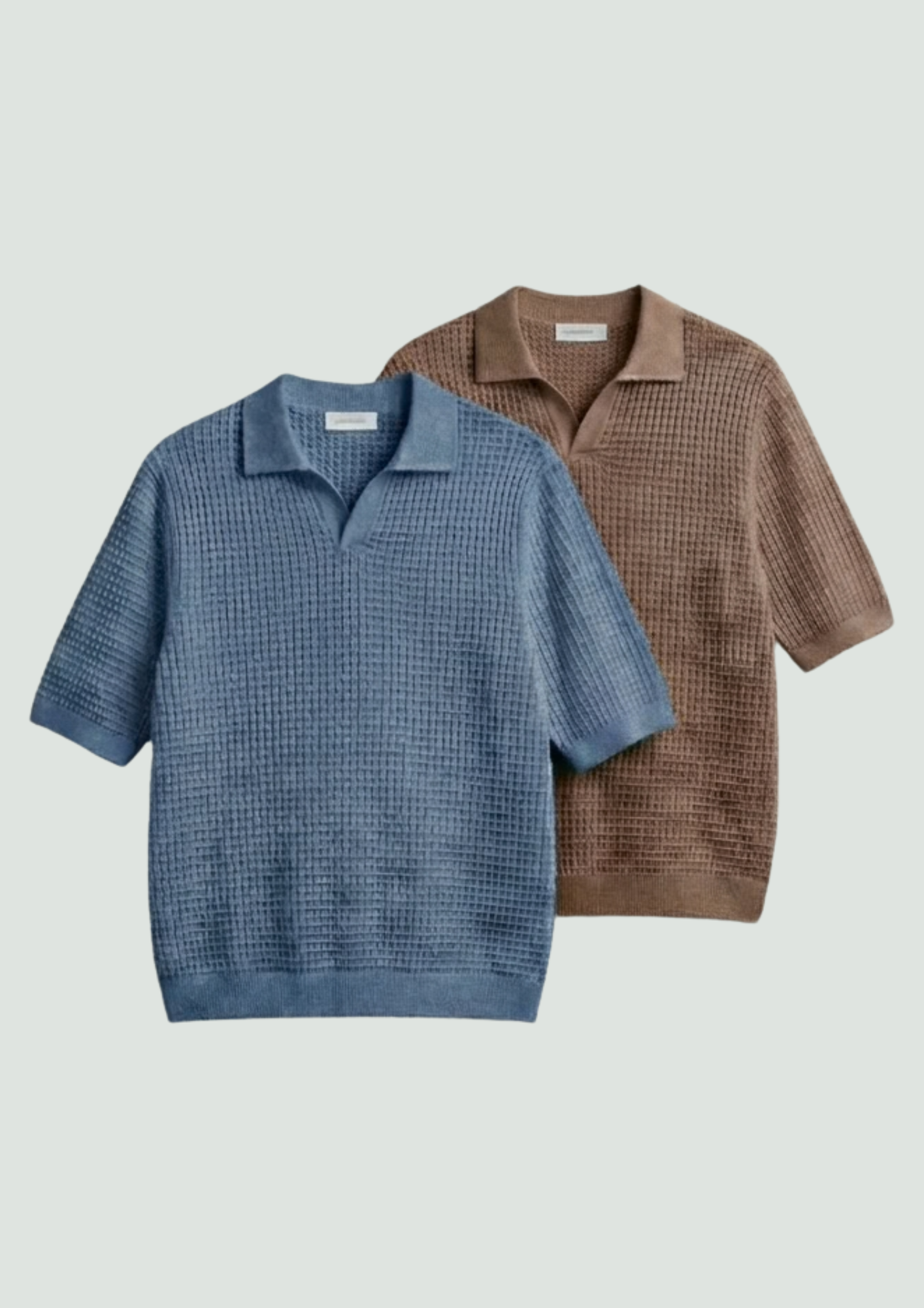 2 Piece Waffle Knit Polo T-Shirt (Steel Blue – Mocha)