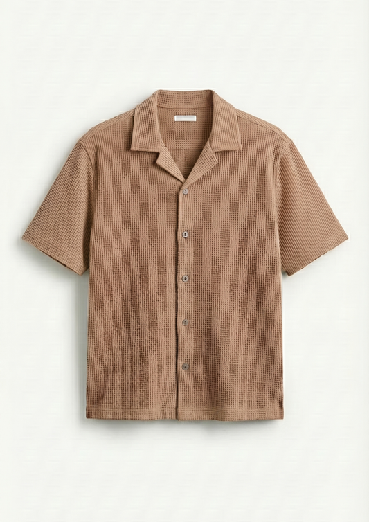 Waffle Knit Cuben Collar Shirt - desert sand