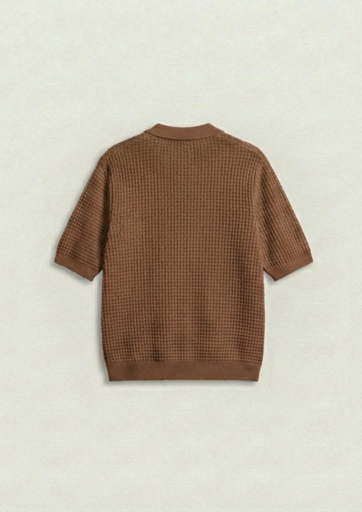 Waffle Knit Polo T-Shirt - Brown