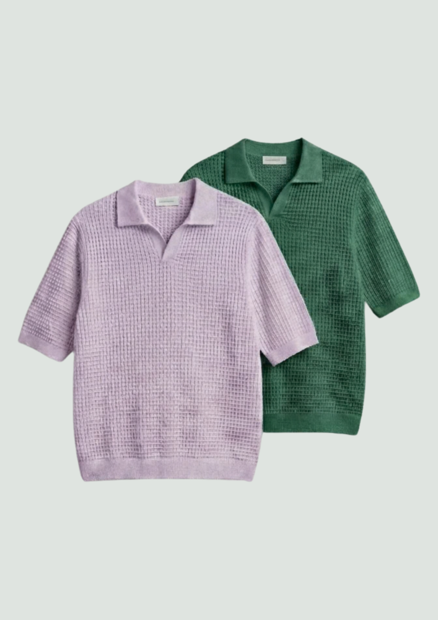 2 Piece Waffle Knit Polo T-Shirt (Lilac – Forest Green)