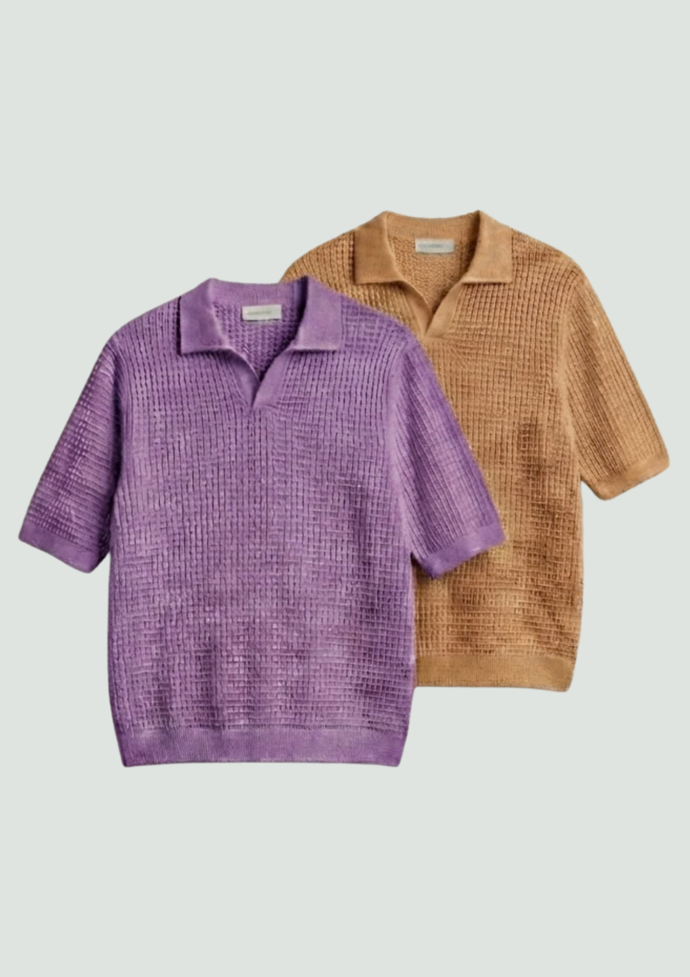 2 Piece Waffle Knit Polo T-Shirt (Lilac – Desert Sand)