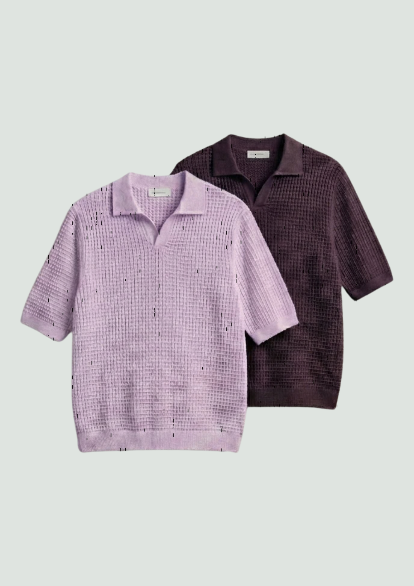 2 Piece Waffle Knit Polo T-Shirt (Lilac – Midnight Plum)