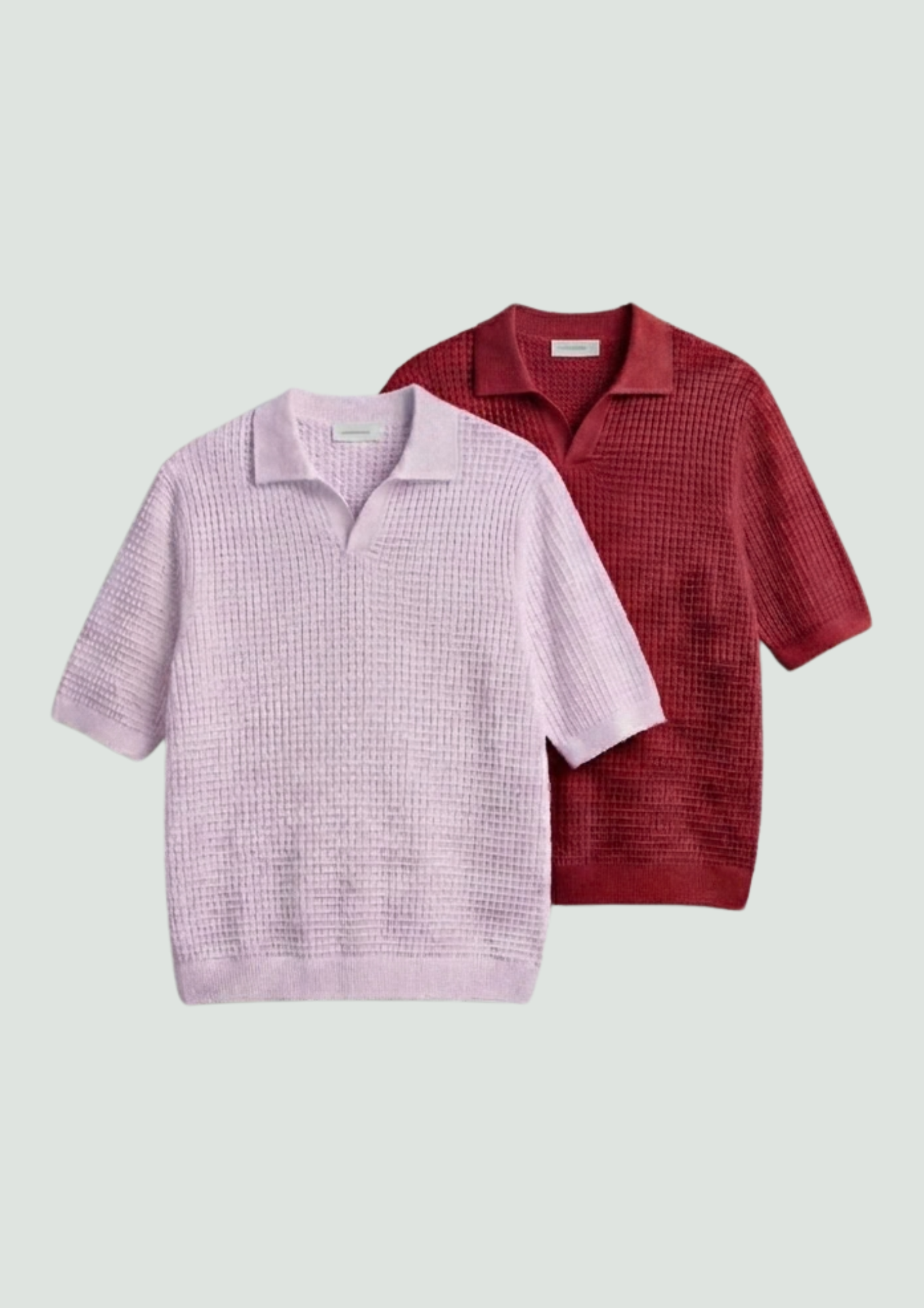 2 Piece Waffle Knit Polo T-Shirt (Lilac – Red)