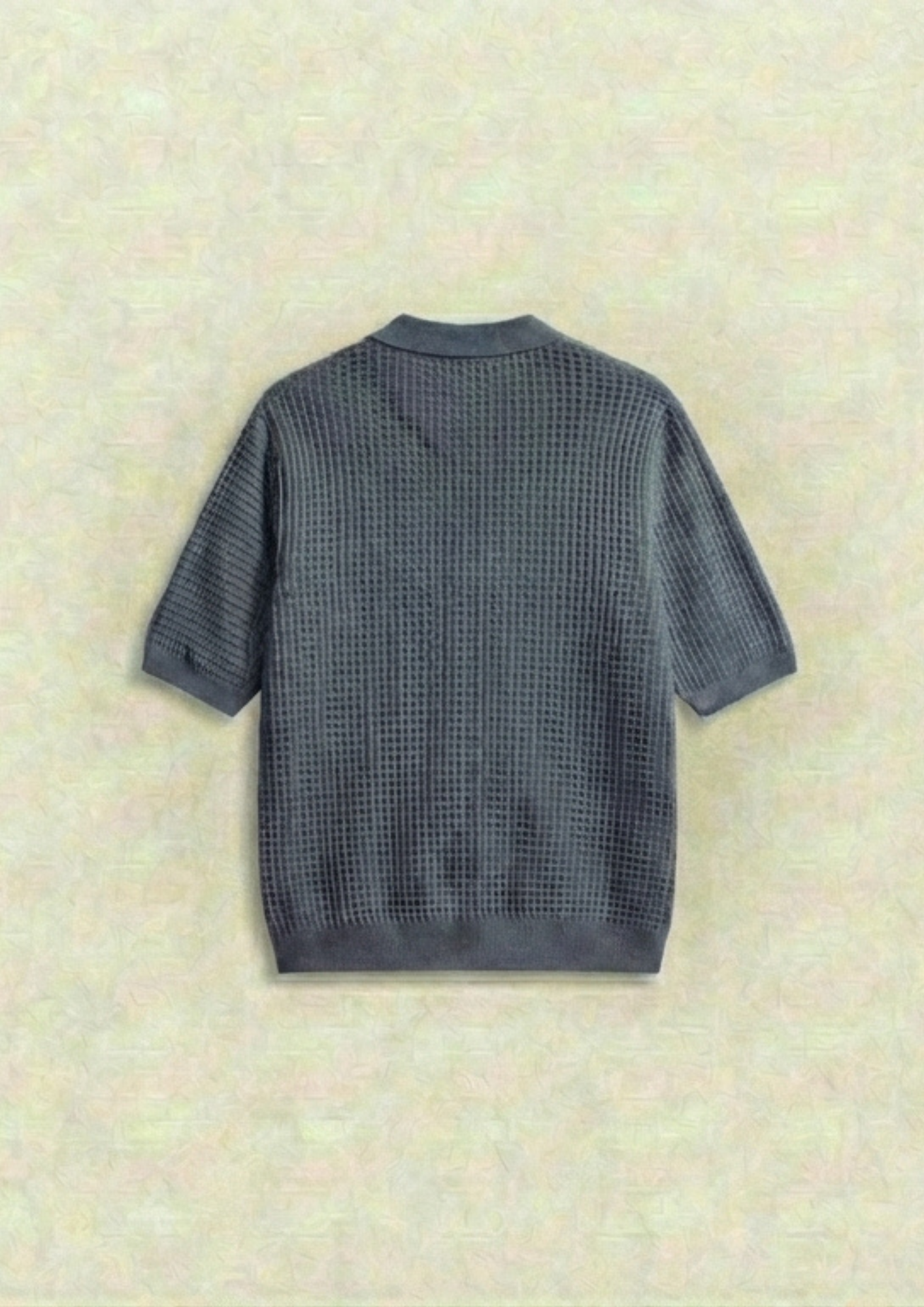 Waffle Knit Zipper Polo T-Shirt - Steel Grey
