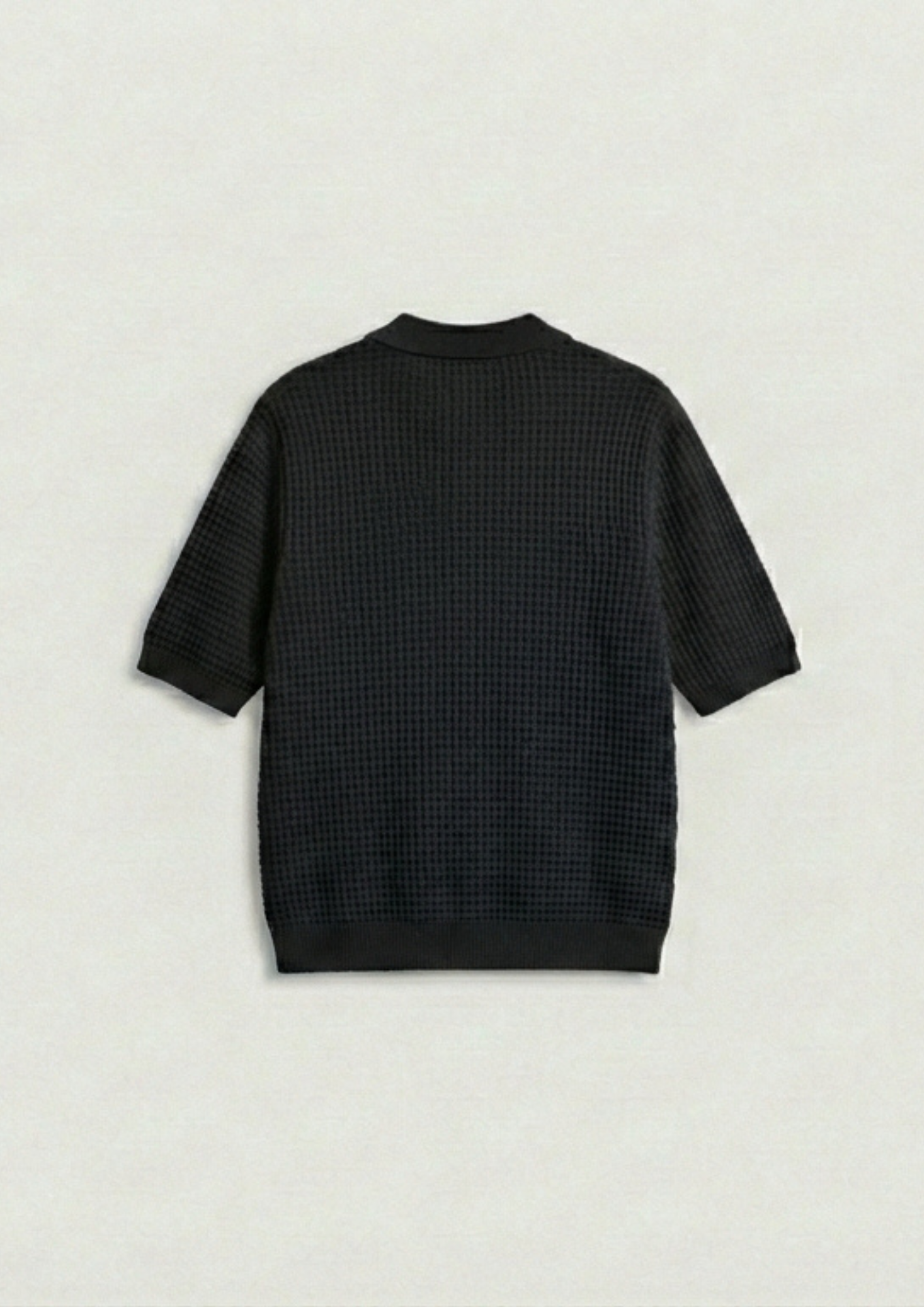 2 Piece Waffle Knit Polo T-Shirt (Black – Steel Blue)