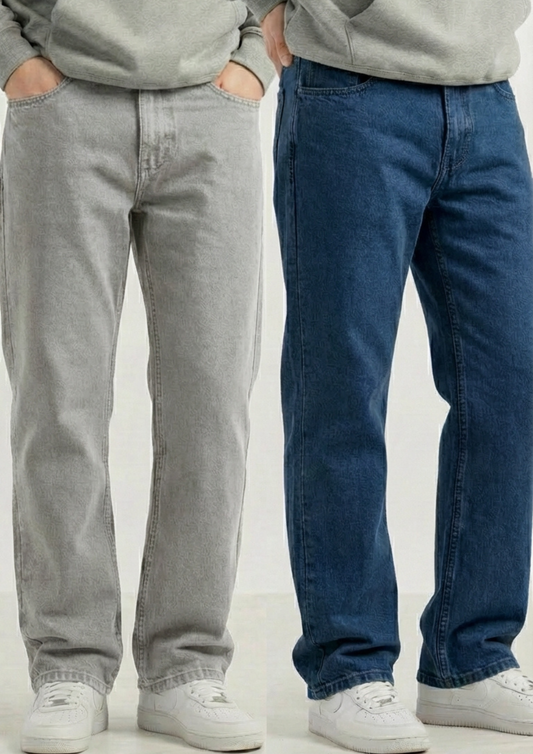 Men's Regular Fit Pack Of 2 - Jeans (Light gray & Dark blue)