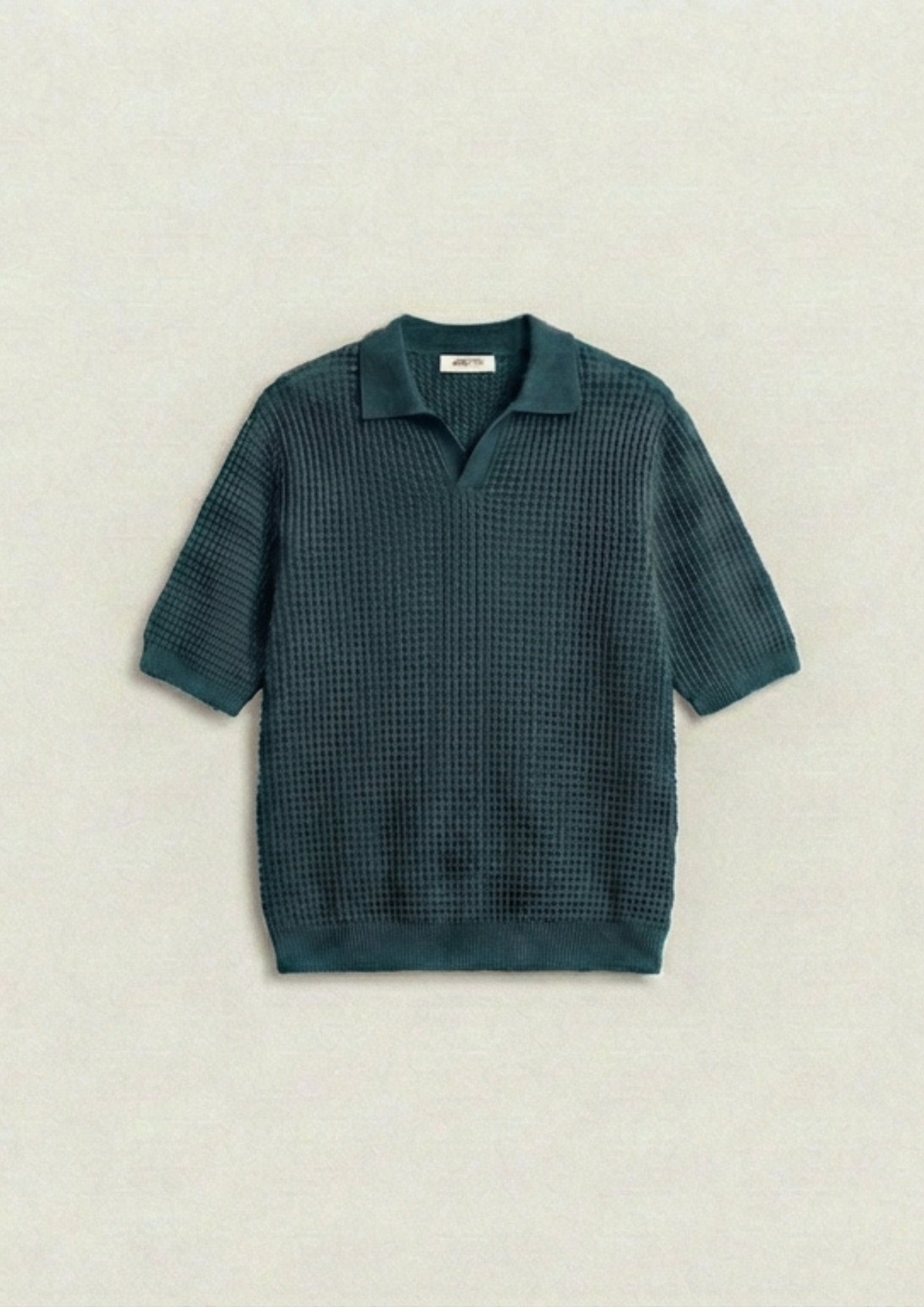 Waffle Knit Polo T-Shirt - Dark Teal