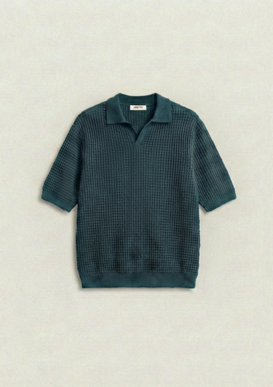 Waffle Knit Polo T-Shirt - Dark Teal