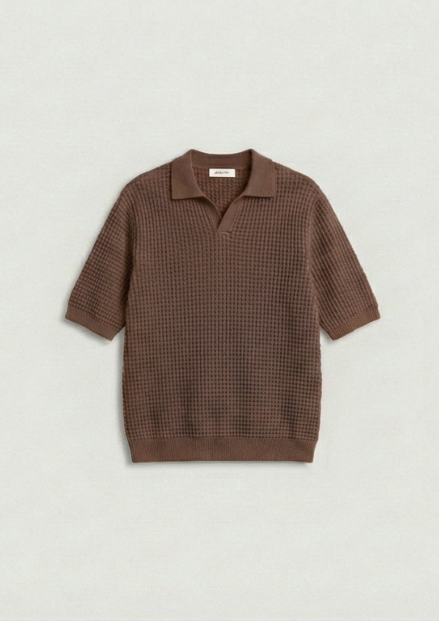 Waffle Knit Polo T-Shirt - Mocha