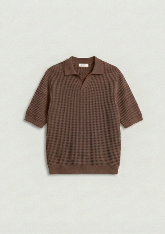 Waffle Knit Polo T-Shirt - Mocha