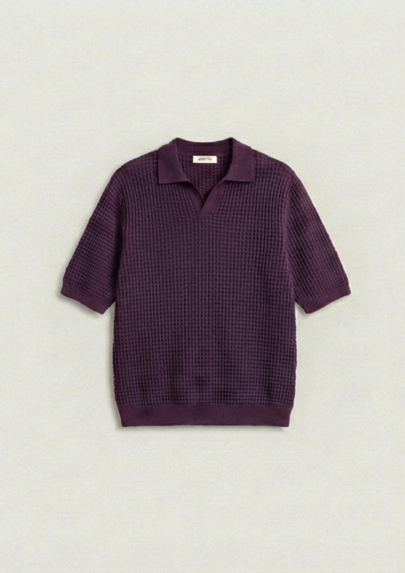 2 Piece Waffle Knit Polo T-Shirt (Brown – Midnight Plum)
