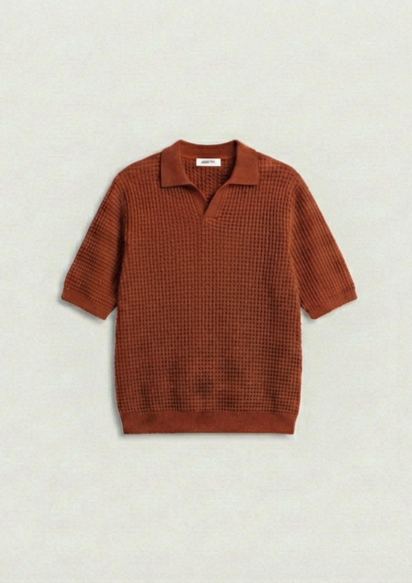 2 Piece Waffle Knit Polo T-Shirt (Cream – Rust)
