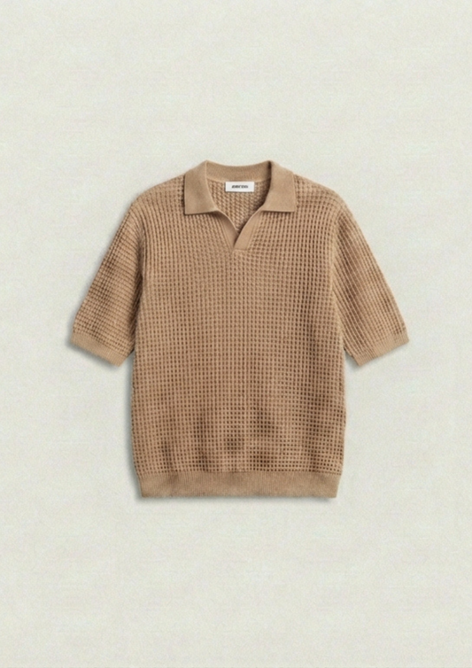 Waffle Knit Polo T-Shirt - Desert sand