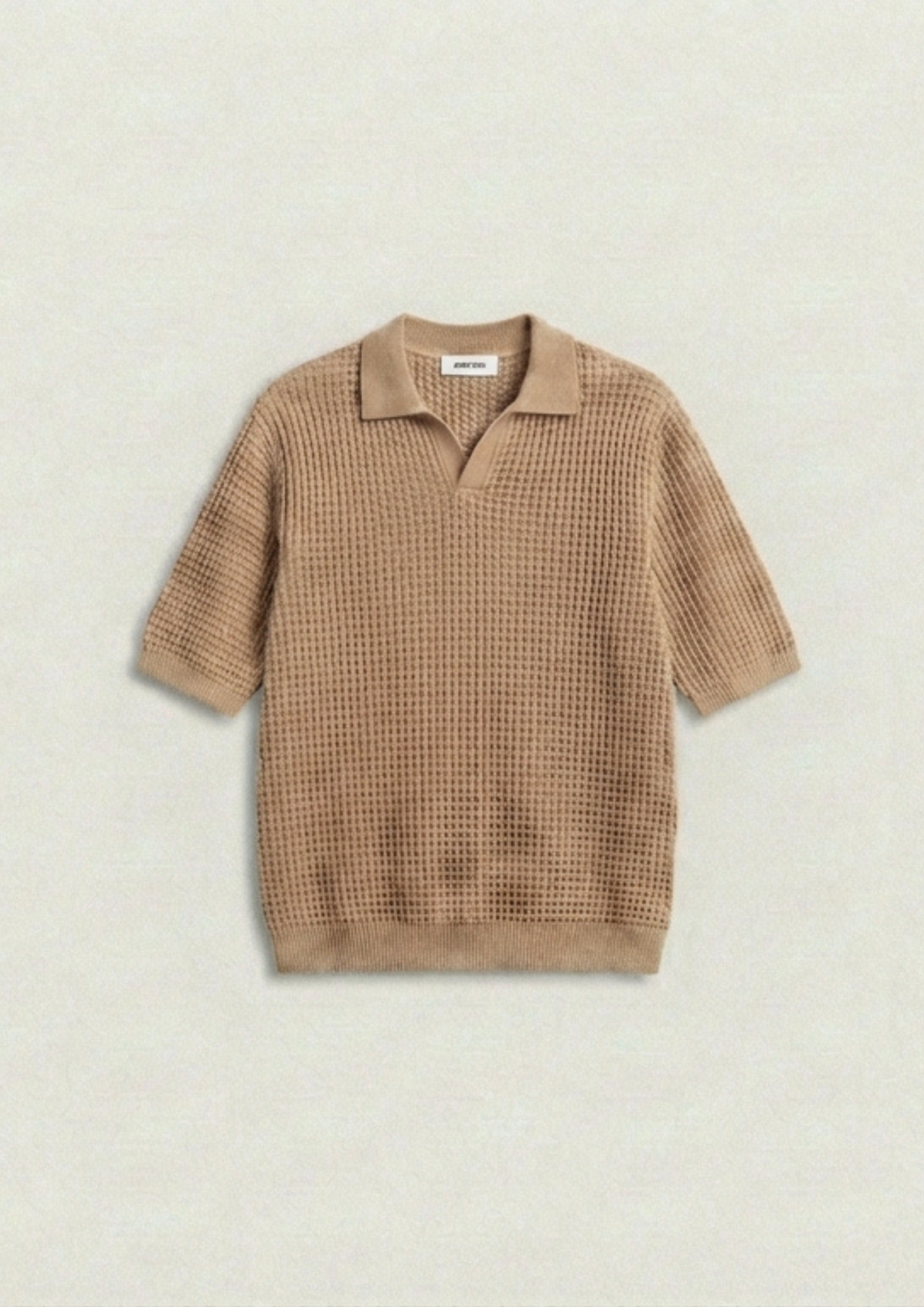 2 Piece Waffle Knit Polo T-Shirt (Cream – Desert Sand)